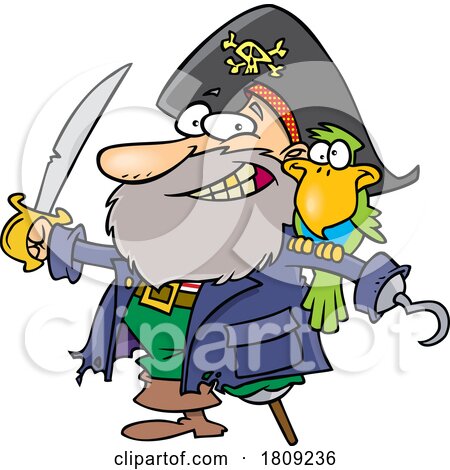 Clipart Cartoon of a Pirate with His Parrot by toonaday