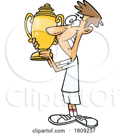 Clipart Cartoon of a Tennis Champion Holding a Trophy by toonaday