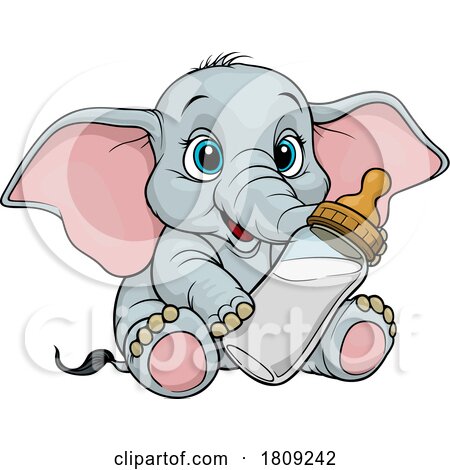 Cartoon Cute Baby Elephant Holding a Bottle by dero