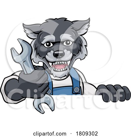 Wolf Plumber or Mechanic Holding Spanner by AtStockIllustration