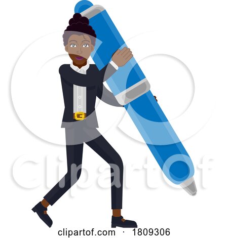 Black Business Woman with Giant Pen Concept by AtStockIllustration