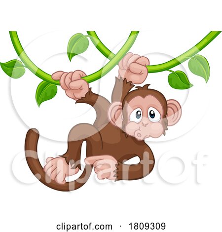 Monkey Singing on Jungle Vines Pointing Cartoon by AtStockIllustration