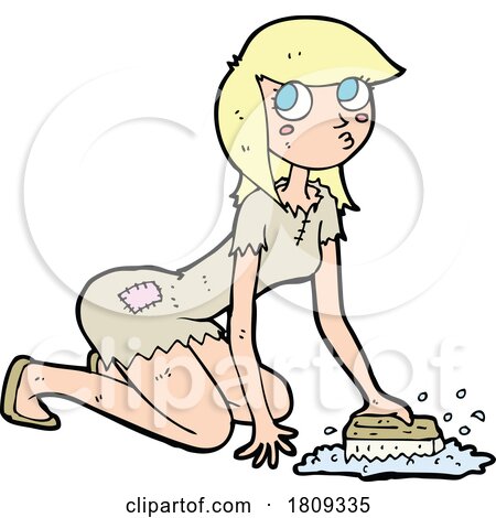Cartoon Blond Woman Scrubbing Floors by lineartestpilot