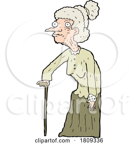 Cartoon Old Lady with a Cane by lineartestpilot