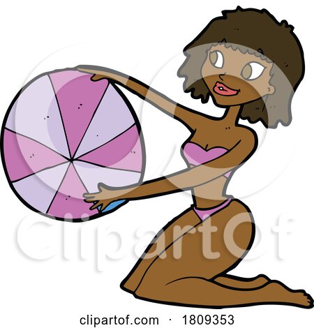 Cartoon Black Woman on a Beach with a Volleyball by lineartestpilot