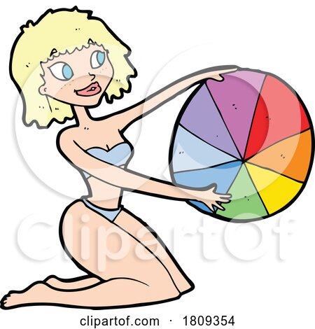 Cartoon Blond Woman with a Beach Ball by lineartestpilot