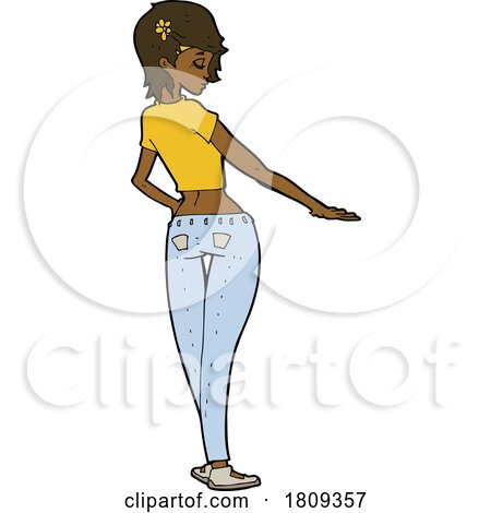 Sticker of a Cartoon Pretty Girl in Jeans and Tee by lineartestpilot