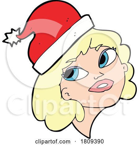 Cartoon Blond Womans Face with a Santa Hat by lineartestpilot
