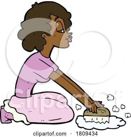 Cartoon Black Woman Scrubbing a Floor by lineartestpilot