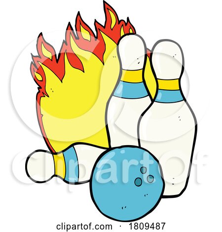 Cartoon flaming skittles or bowling pins and a ball by lineartestpilot