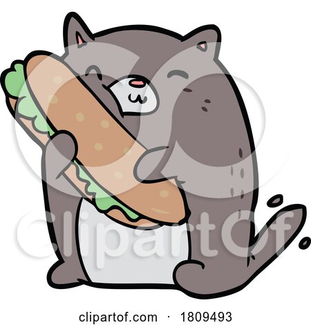 cartoon fat cat hugging a sandwich by lineartestpilot