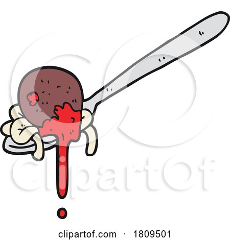 Cartoon Meatball and Spaghetti on a Spoon by lineartestpilot