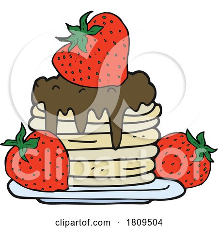 Cartoon Pancake Stack with Strawberries by lineartestpilot