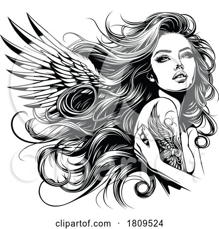 Black and White Female Angel with Tattoos by dero