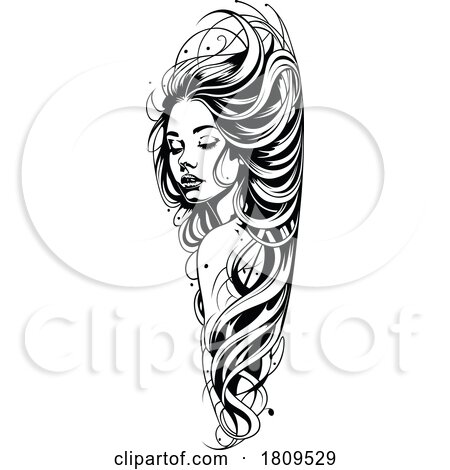 Black and White Woman with Long Hair by dero