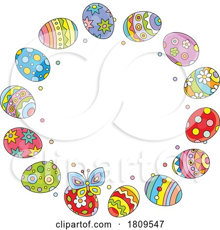 Cartoon Frame of Easter Eggs with a Butterfly by Alex Bannykh
