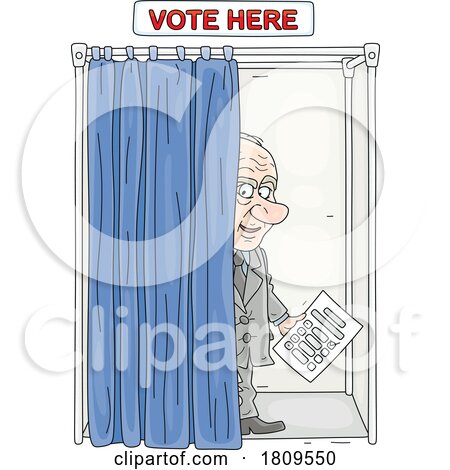 Cartoon Politician in a Voting Booth by Alex Bannykh