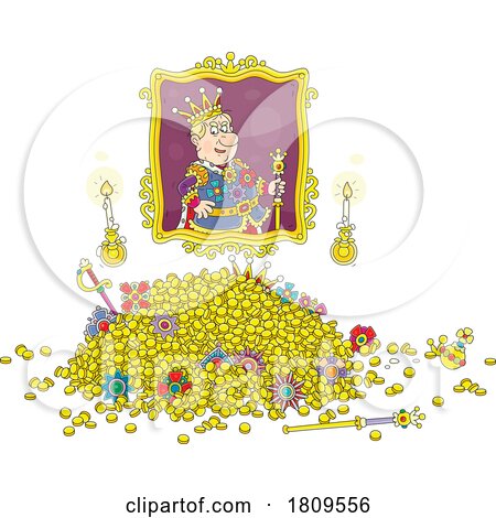 Cartoon Evil King Portrait over a Pile of Jewels and Gold by Alex Bannykh