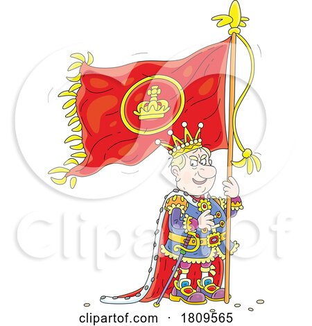 Cartoon Evil King Marching with a Flag in a Parade by Alex Bannykh