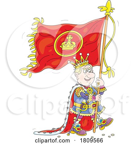 Cartoon Evil King Marching with a Flag in a Parade by Alex Bannykh
