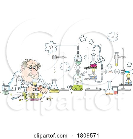 Cartoon Mad Scientist Eating in the Laboratory by Alex Bannykh