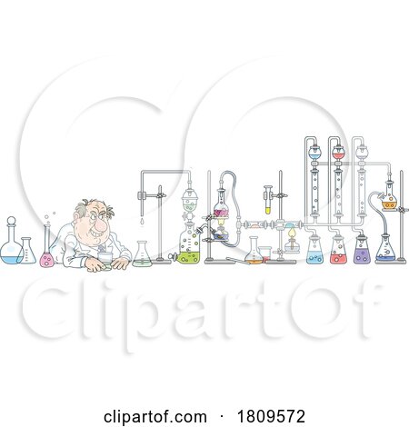 Cartoon Mad Scientist in the Laboratory by Alex Bannykh