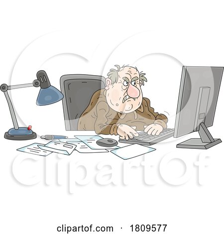 Cartoon Vile Man Typing Nasty Letters by Alex Bannykh