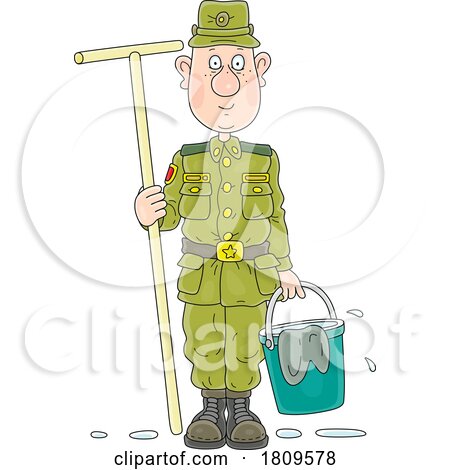 Cartoon Cleaning Soldier on Sentry Duty by Alex Bannykh
