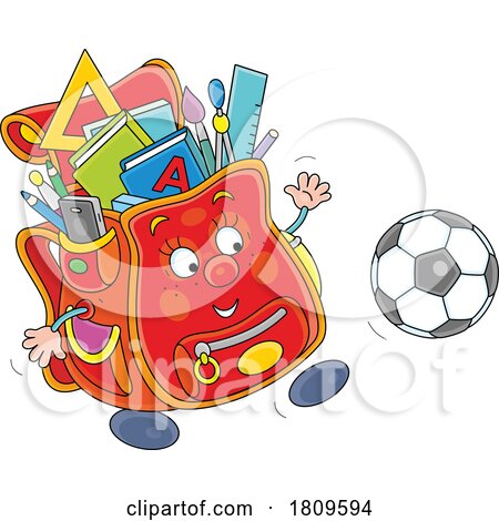 Cartoon Backpack Mascot Playing Soccer by Alex Bannykh