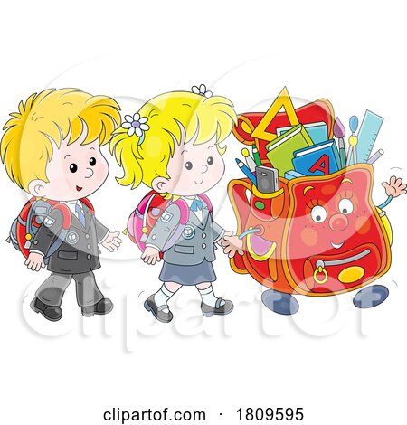 Cartoon Children Walking with a Backpack Mascot by Alex Bannykh