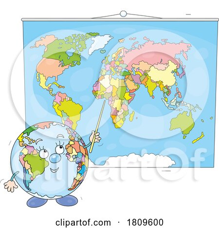 Cartoon Globe Mascot Teaching Geography with a Map by Alex Bannykh