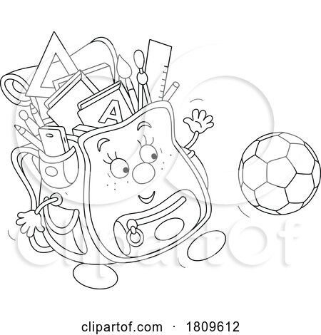 Cartoon Backpack Mascot Playing Soccer by Alex Bannykh