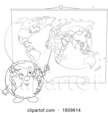 Cartoon Globe Mascot Teaching Geography with a Map by Alex Bannykh