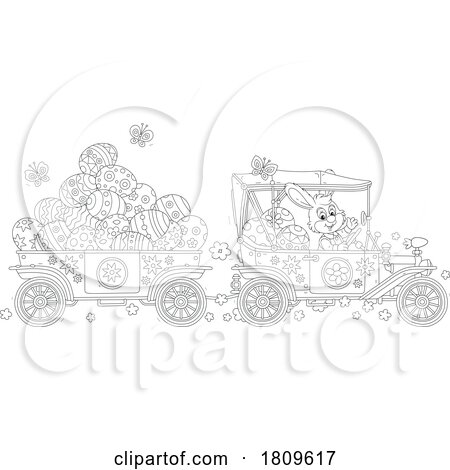 Cartoon Easter Bunny Driving a Car by Alex Bannykh