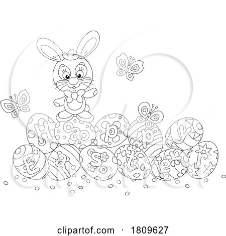 Cartoon Easter Bunny and Eggs by Alex Bannykh