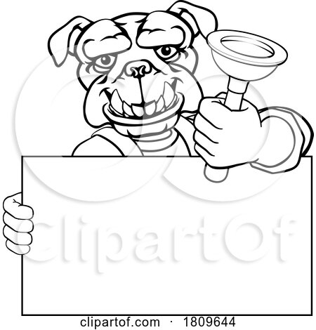 Plumber Bulldog Plunger Cartoon Plumbing Mascot by AtStockIllustration