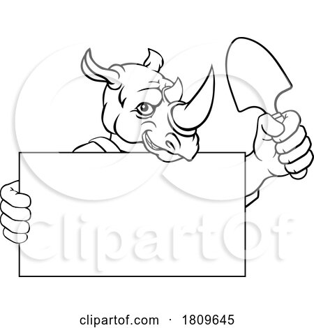 Gardener Rhino Cartoon Handyman Tool Mascot by AtStockIllustration