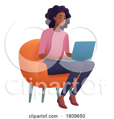 Woman Using Laptop Computer Cartoon Illustration by AtStockIllustration