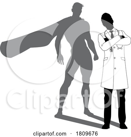 Superhero Doctor with Super Hero Shadow Silhouette by AtStockIllustration