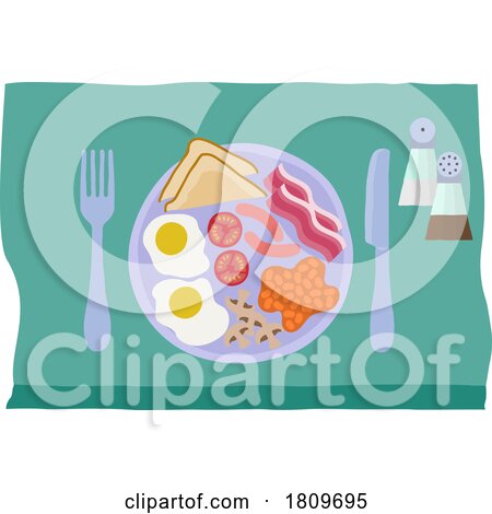 Fried Breakfast Food Knife Fork Plate Illustration by AtStockIllustration