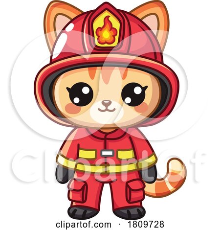 Cartoon Orange Cat Firefighter in Uniform by yayayoyo