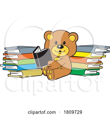Cartoon Bear Reading a Book by Stacks in a Library by Johnny Sajem
