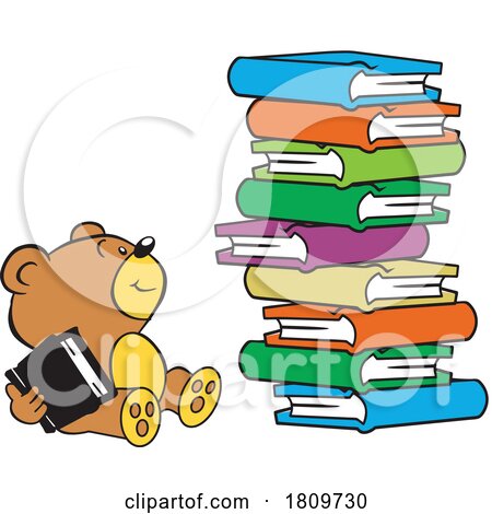 Cartoon Bear Holding a Book by Stacks in a Library by Johnny Sajem