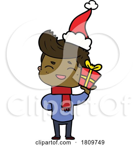 Sticker Cartoon of a Man Laughing Wearing Santa Hat by lineartestpilot