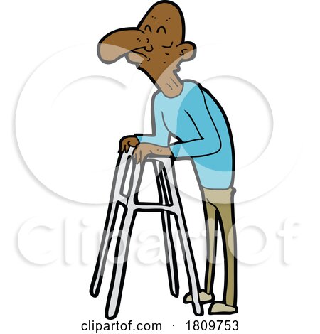 Sticker of a Cartoon Old Man with Walking Frame by lineartestpilot