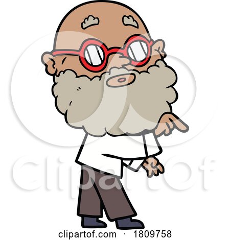 Sticker of a Cartoon Curious Man with Beard and Glasses by lineartestpilot