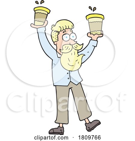 Sticker of a Cartoon Man with Coffee Cups by lineartestpilot