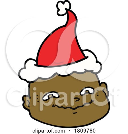 Sticker Cartoon of a Bald Man Wearing Santa Hat by lineartestpilot