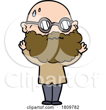 Sticker of a Cartoon Worried Man with Beard and Spectacles by lineartestpilot