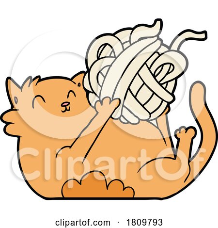 Cartoon Cat Playing with Ball of String by lineartestpilot